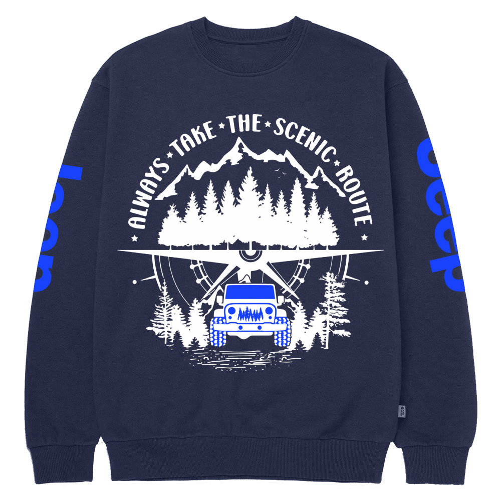 Always Take The Scenic Route Police Blue Jp Crew Neck Sweatshirt