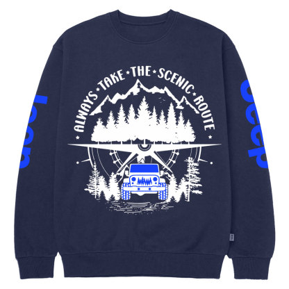 Always Take The Scenic Route Police Blue Jp Crew Neck Sweatshirt