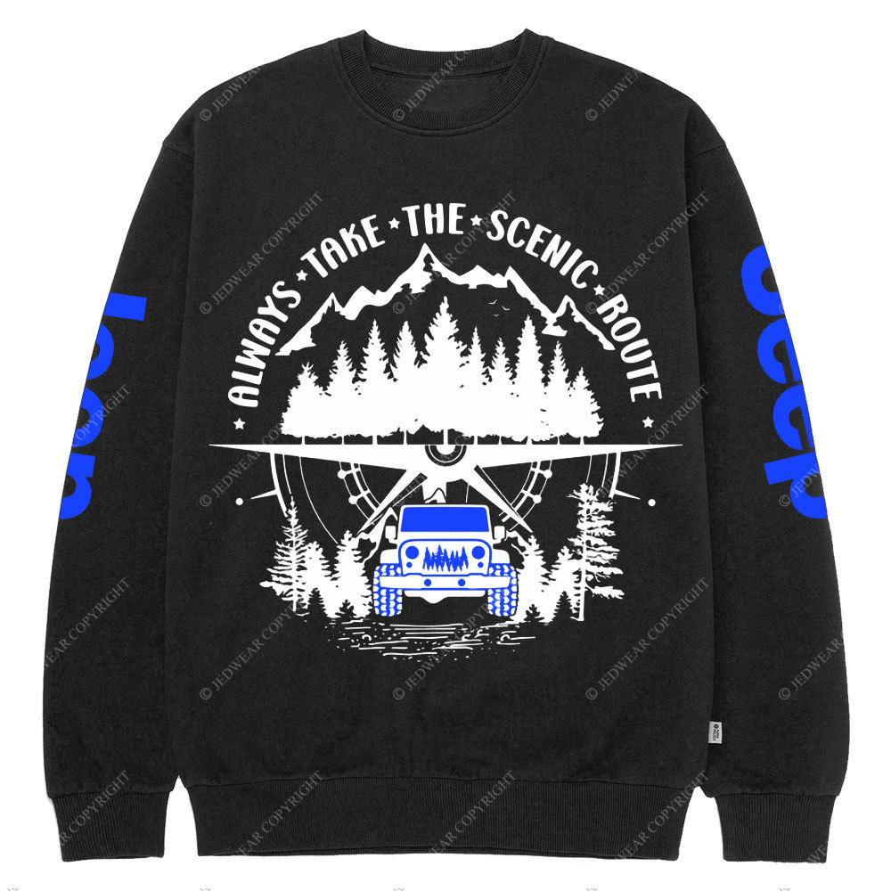 Always Take The Scenic Route Police Blue Jp Crew Neck Sweatshirt