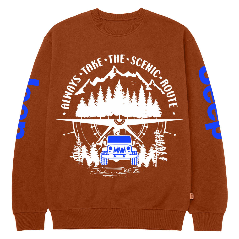 Always Take The Scenic Route Police Blue Jp Crew Neck Sweatshirt