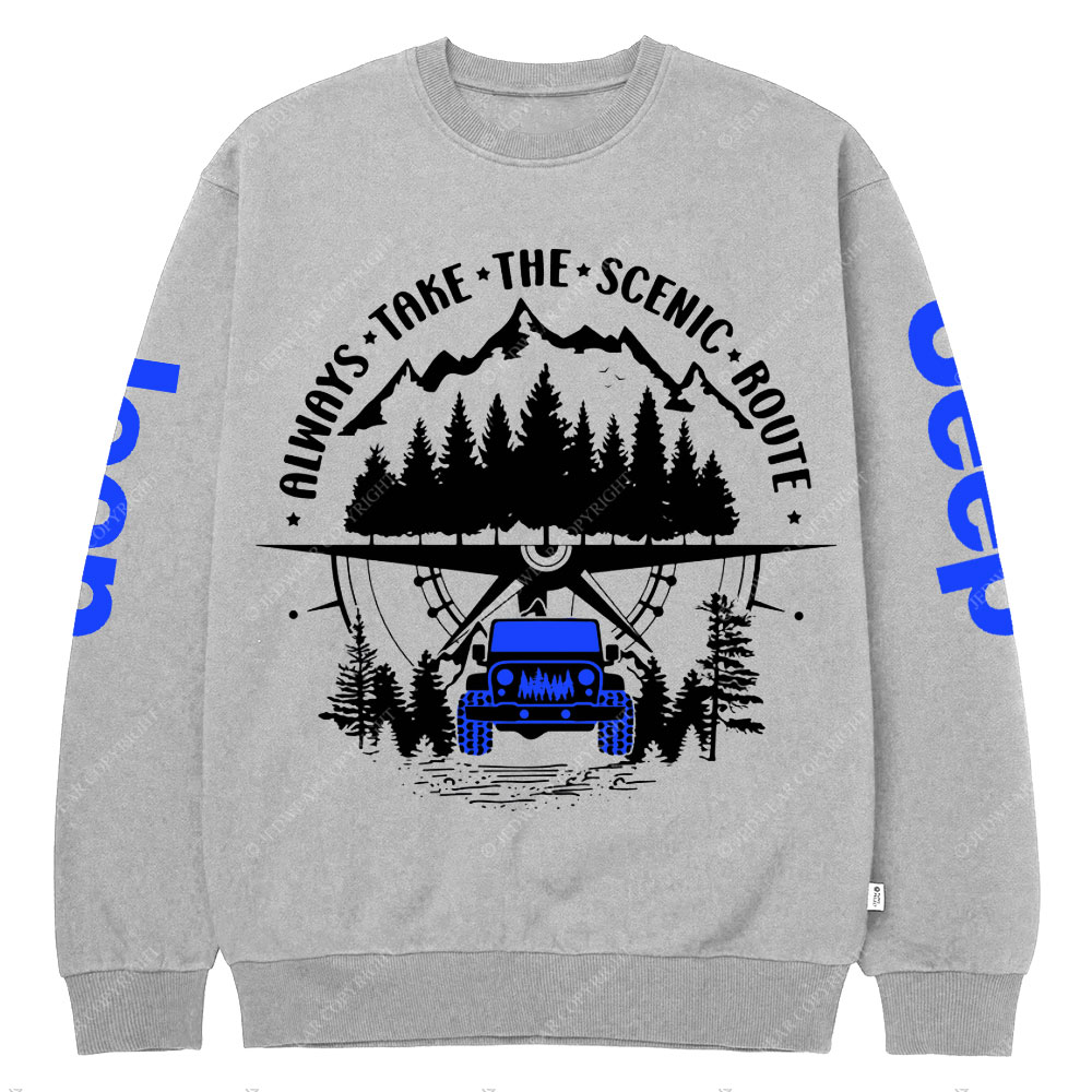 Always Take The Scenic Route Police Blue Jp Crew Neck Sweatshirt