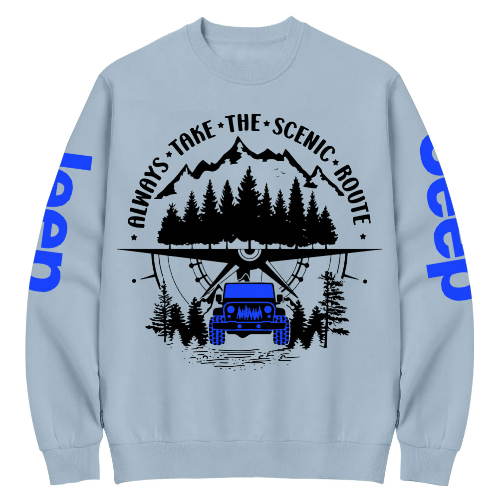 Always Take The Scenic Route Police Blue Jp Crew Neck Sweatshirt