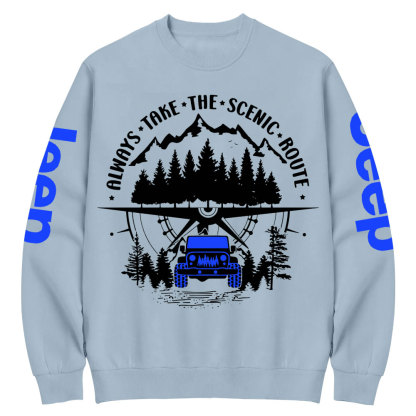 Always Take The Scenic Route Police Blue Jp Crew Neck Sweatshirt