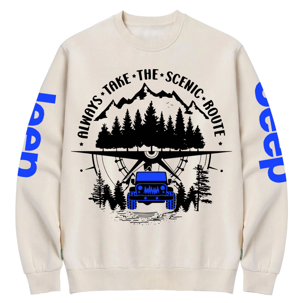 Always Take The Scenic Route Police Blue Jp Crew Neck Sweatshirt