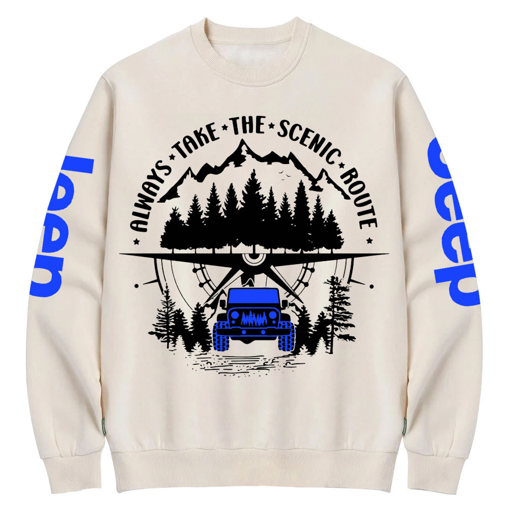 Always Take The Scenic Route Police Blue Jp Crew Neck Sweatshirt