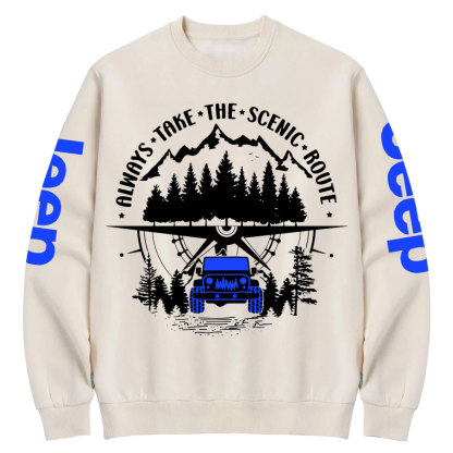 Always Take The Scenic Route Police Blue Jp Crew Neck Sweatshirt