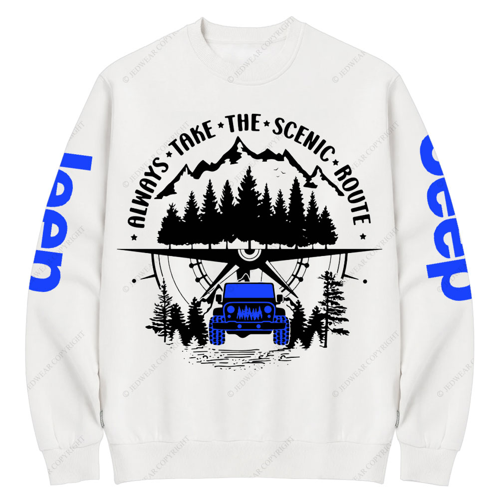 Always Take The Scenic Route Police Blue Jp Crew Neck Sweatshirt