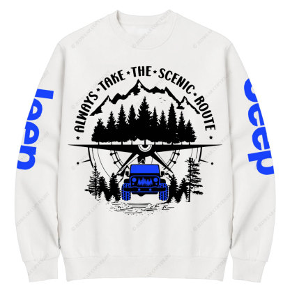 Always Take The Scenic Route Police Blue Jp Crew Neck Sweatshirt