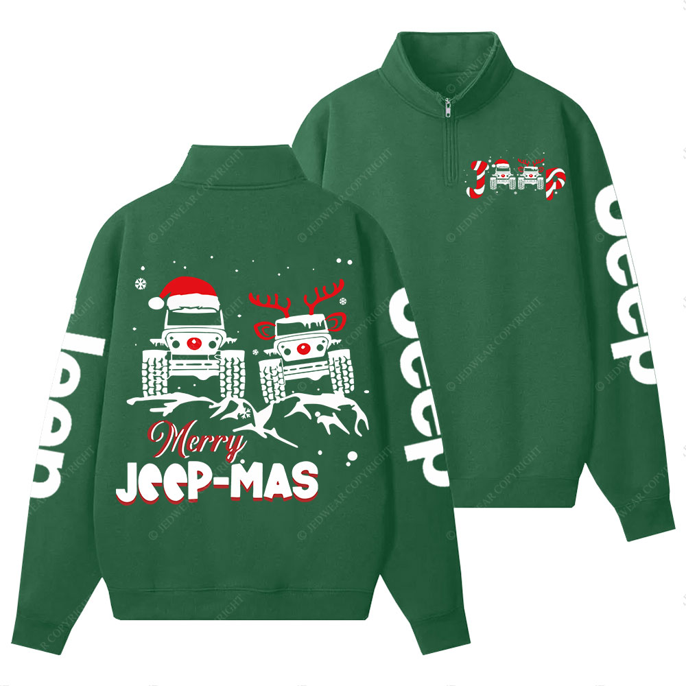 Santa Deer Candy Jp Merry Christmas Double Printed Half-Zip Jacket Sweatshirt