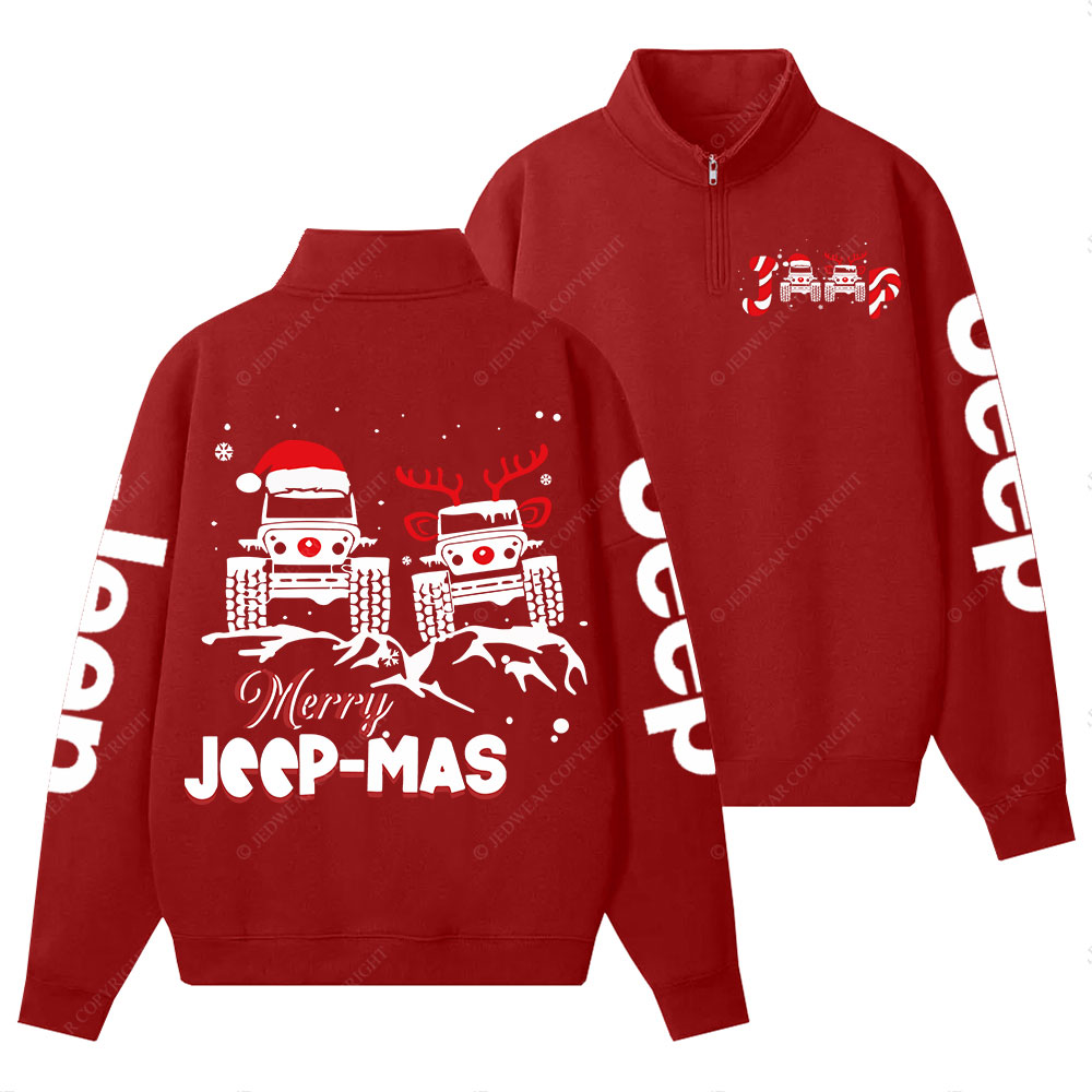 Santa Deer Candy Jp Merry Christmas Double Printed Half-Zip Jacket Sweatshirt