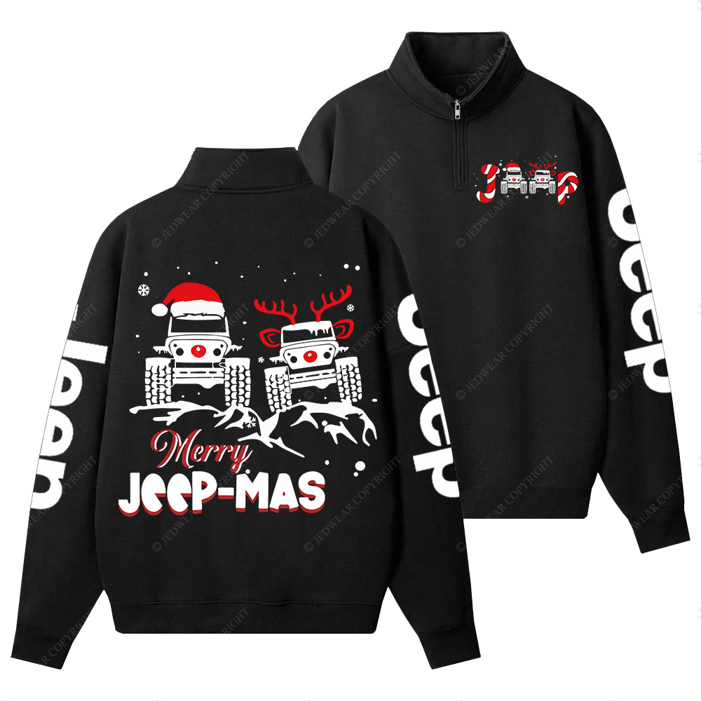 Santa Deer Candy Jp Merry Christmas Double Printed Half-Zip Jacket Sweatshirt