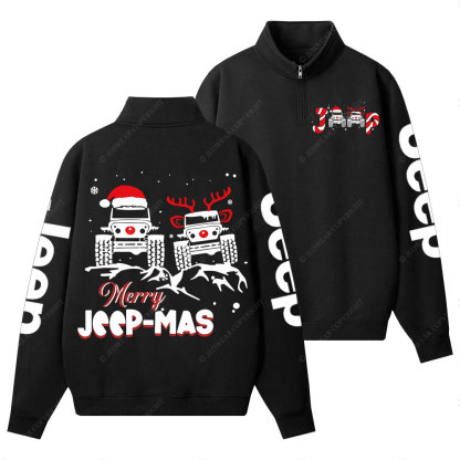 Santa Deer Candy Jp Merry Christmas Double Printed Half-Zip Jacket Sweatshirt