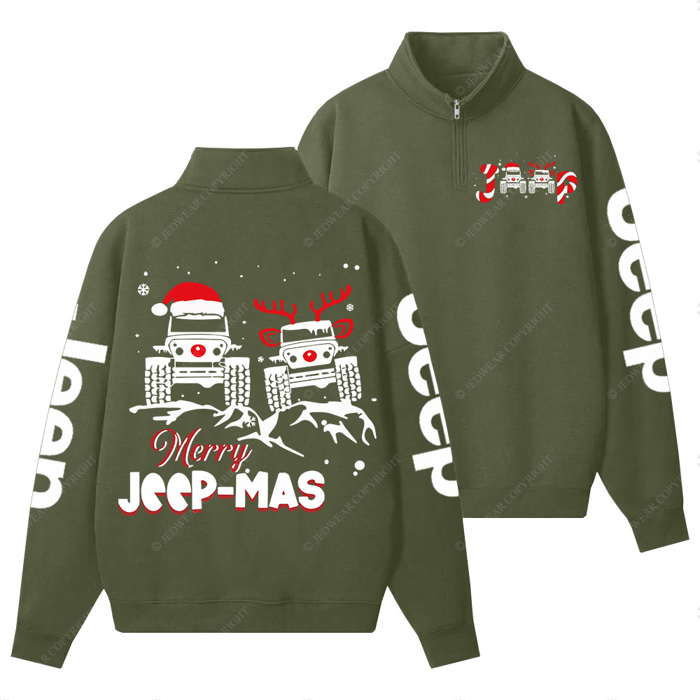 Santa Deer Candy Jp Merry Christmas Double Printed Half-Zip Jacket Sweatshirt