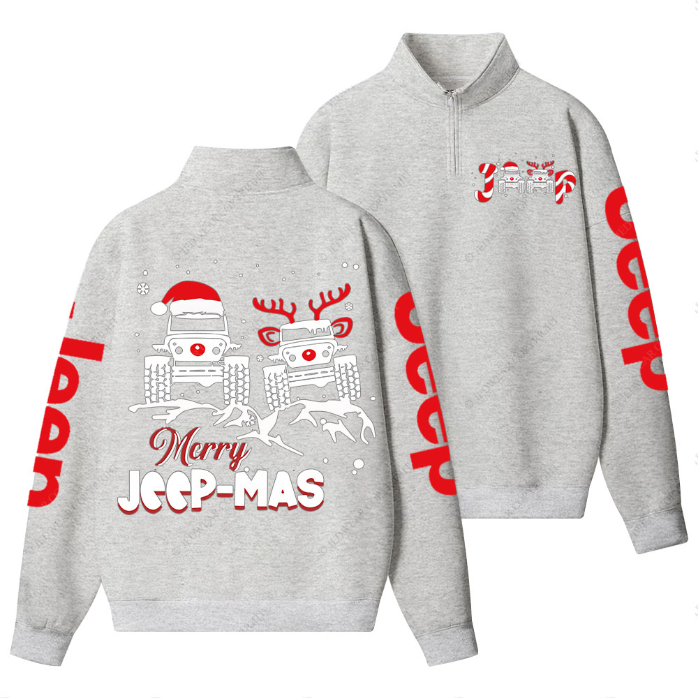 Santa Deer Candy Jp Merry Christmas Double Printed Half-Zip Jacket Sweatshirt