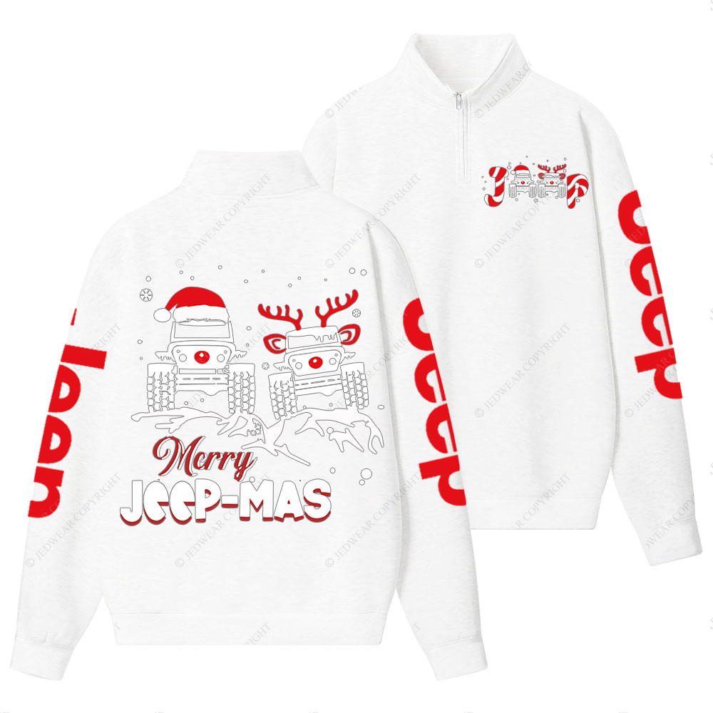 Santa Deer Candy Jp Merry Christmas Double Printed Half-Zip Jacket Sweatshirt