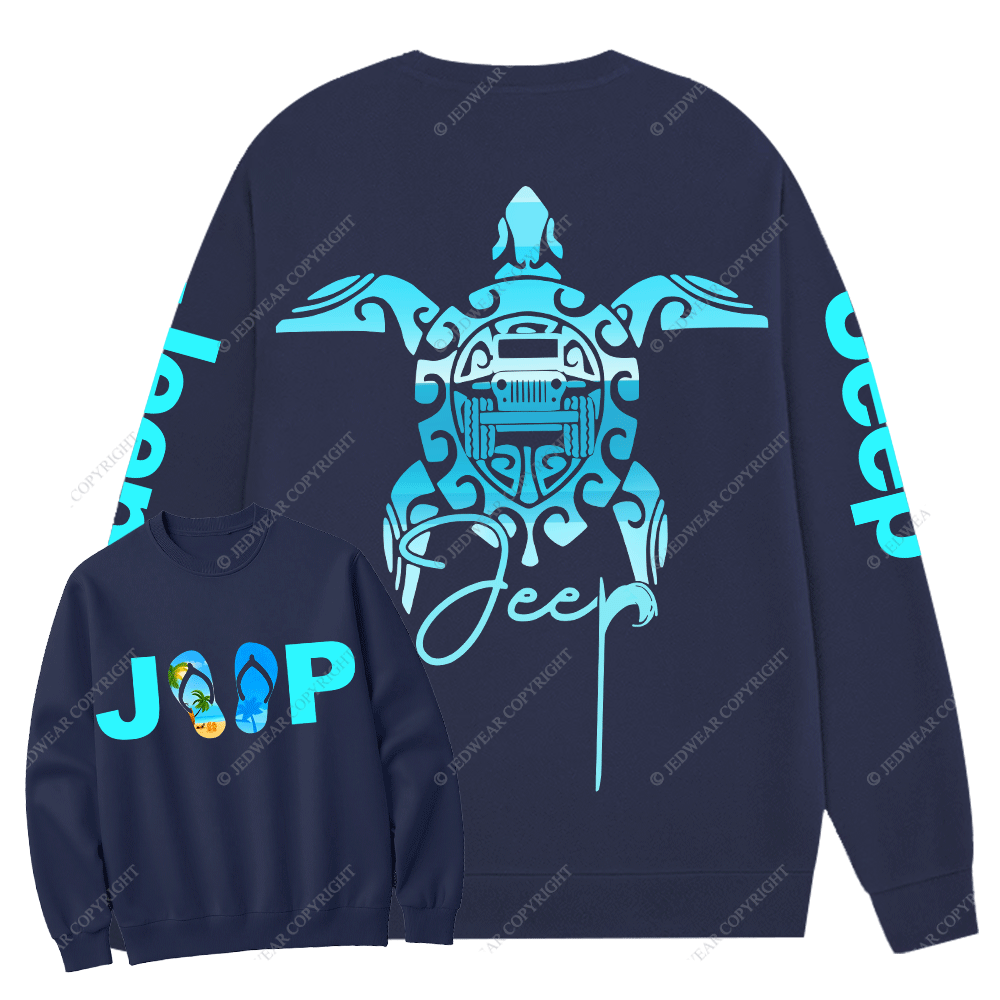 Sea Turtle Jp Print Double Printed Crew Neck Sweatshirt