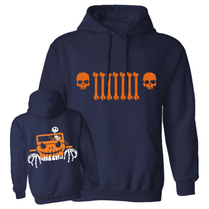 Jp Bone Grille Orange Double Printed Halloween Oversized Hoodie
