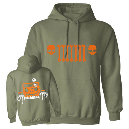Jp Bone Grille Orange Double Printed Halloween Oversized Hoodie