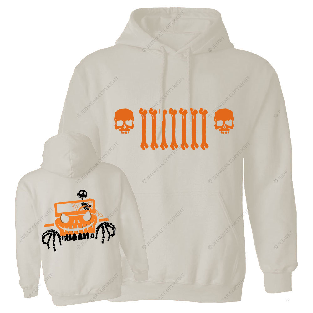 Jp Bone Grille Orange Double Printed Halloween Oversized Hoodie