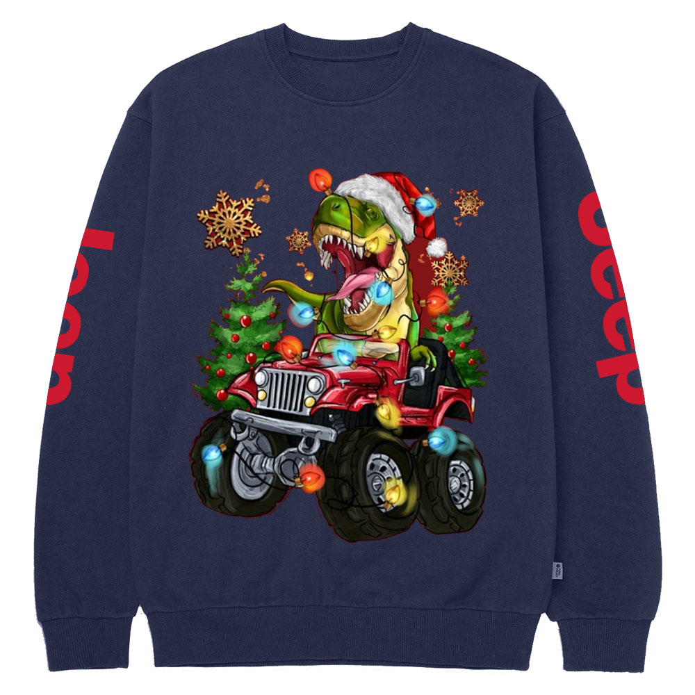 Santa Dinosaurs Drive Jp Men Crew Neck Sweatshirt