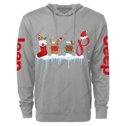 Jps Christmas Santa Claus and Reindeer Oversized Lightweight Hoodie
