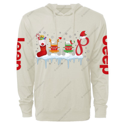 Jps Christmas Santa Claus and Reindeer Oversized Lightweight Hoodie