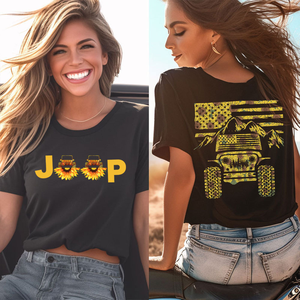 American Flag Mountains Sunflower Jp Lover Women T-Shirt