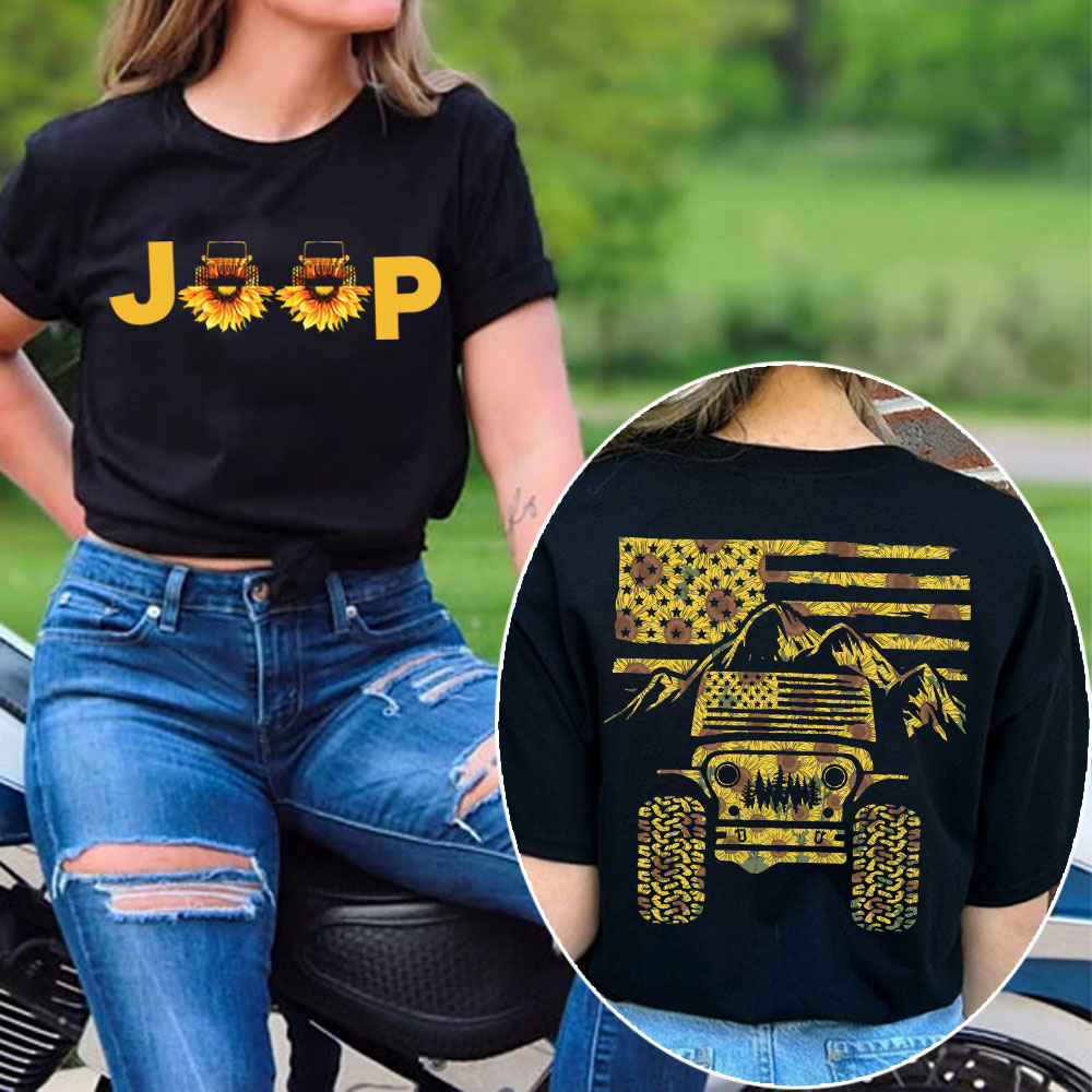 American Flag Mountains Sunflower Jp Lover Women T-Shirt