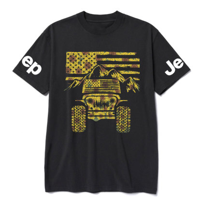 Jp American Flag Mountains Sunflower Fill T-Shirt