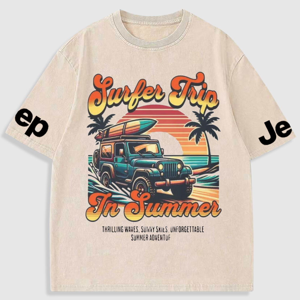 Retro Surfer Jp Summer Vintage Beach Washed T-Shirt