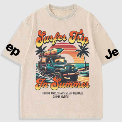 Retro Surfer Jp Summer Vintage Beach Washed T-Shirt