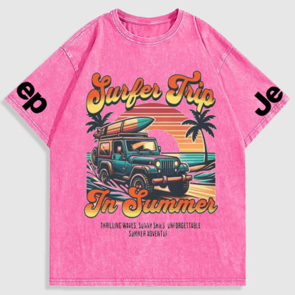 Retro Surfer Jp Summer Vintage Beach Washed T-Shirt
