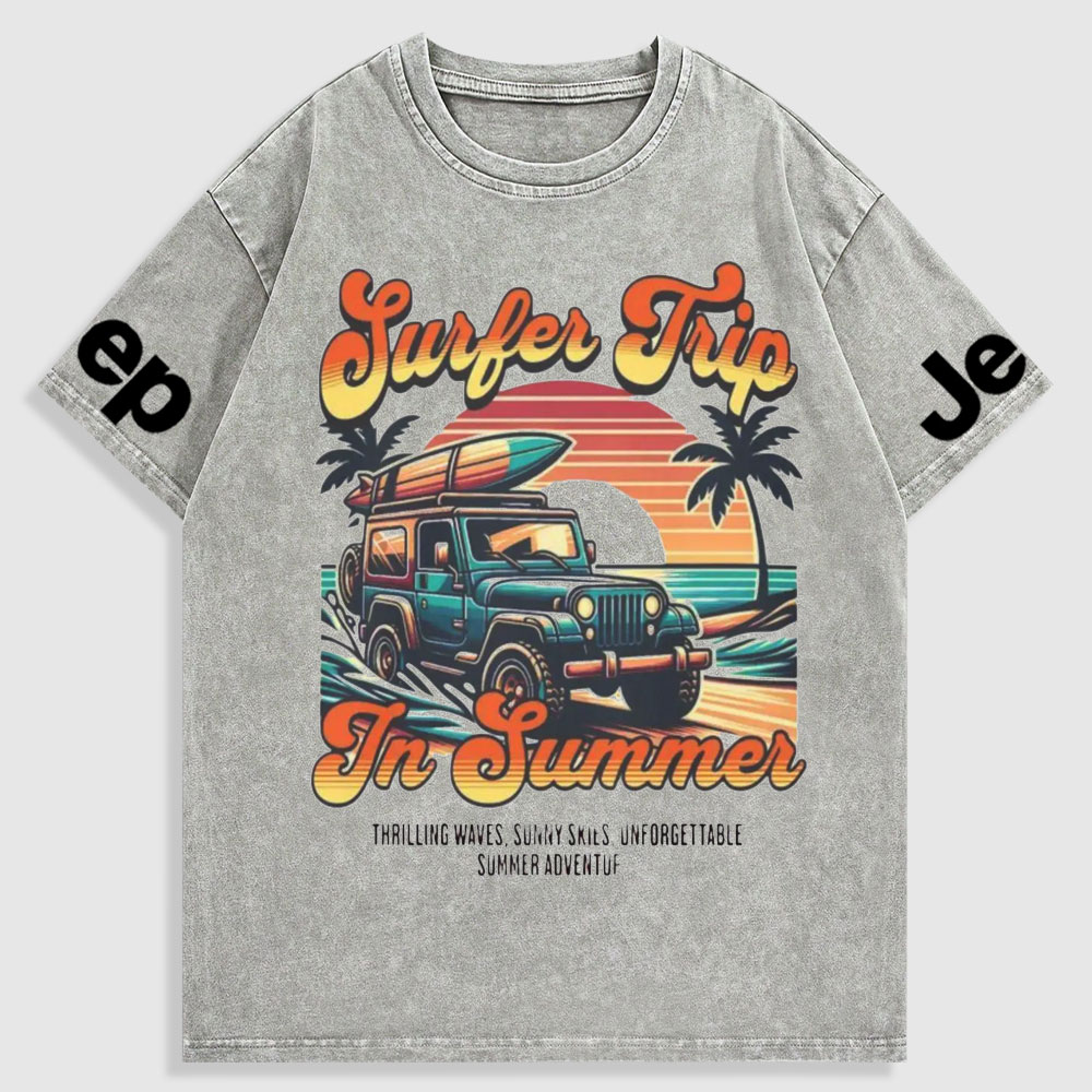 Retro Surfer Jp Summer Vintage Beach Washed T-Shirt