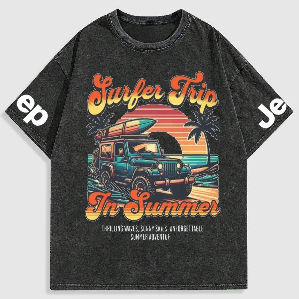 Retro Surfer Jp Summer Vintage Beach Washed T-Shirt