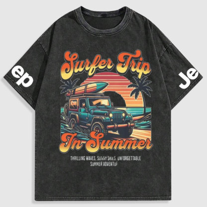 Retro Surfer Jp Summer Vintage Beach Washed T-Shirt