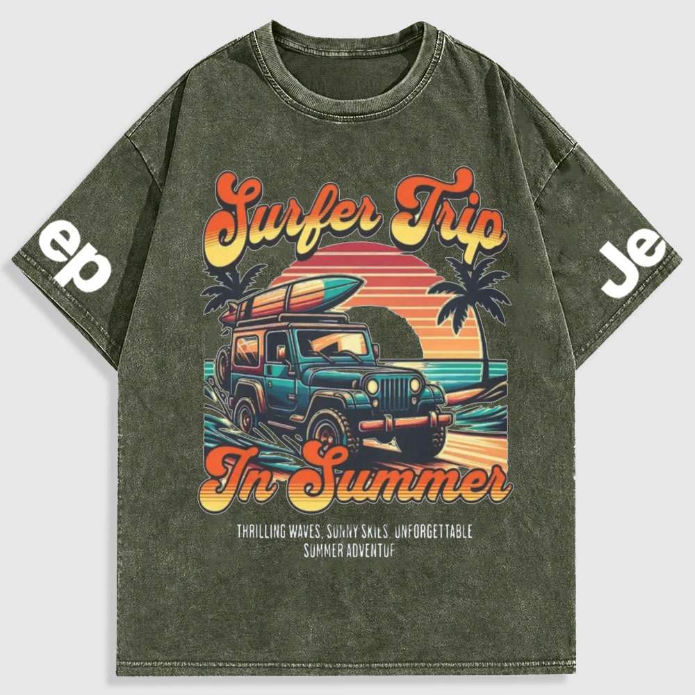 Retro Surfer Jp Summer Vintage Beach Washed T-Shirt