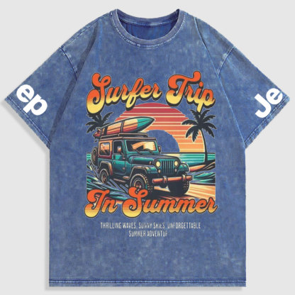 Retro Surfer Jp Summer Vintage Beach Washed T-Shirt