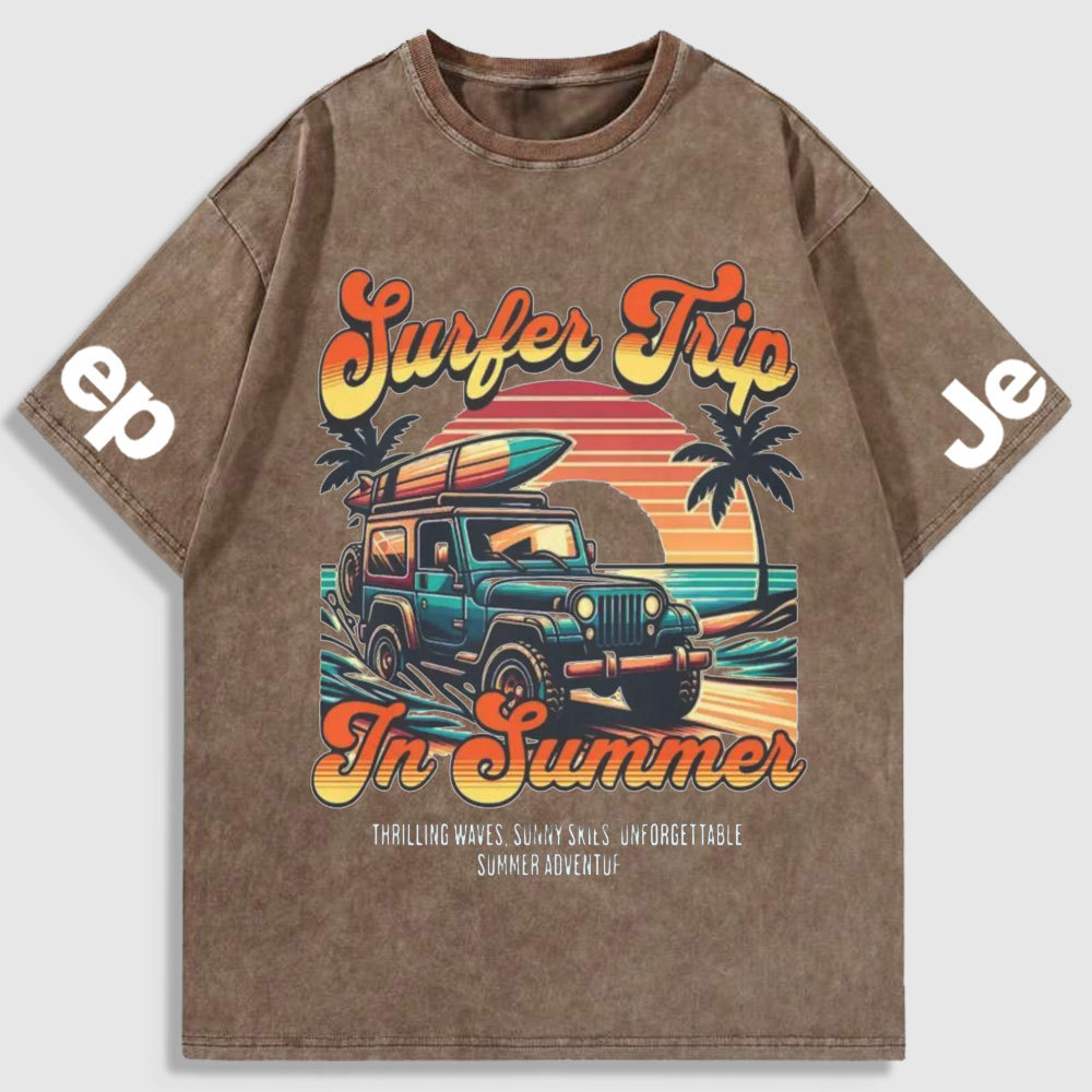 Retro Surfer Jp Summer Vintage Beach Washed T-Shirt
