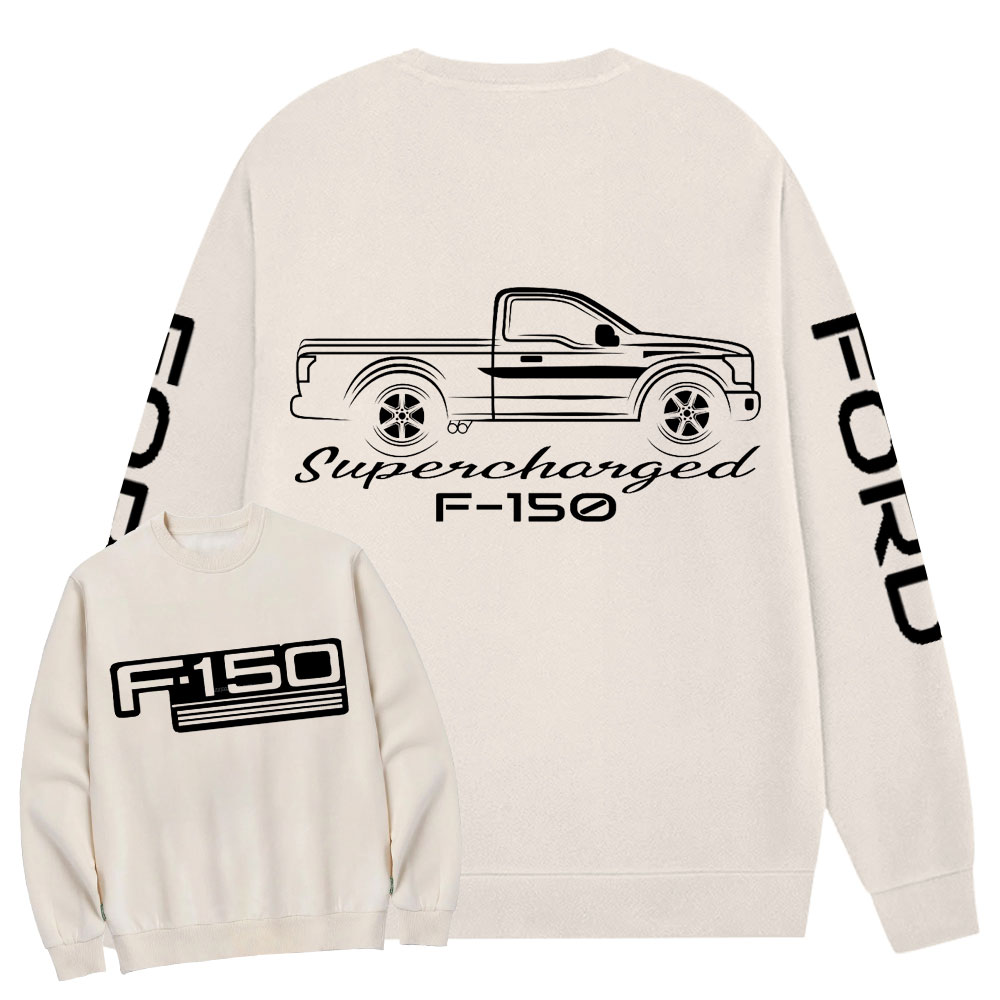 F0rd F-150 Single Cab Truck White Outline Supercharged Crew Neck Sweatshirt