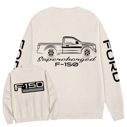 F0rd F-150 Single Cab Truck White Outline Supercharged Crew Neck Sweatshirt