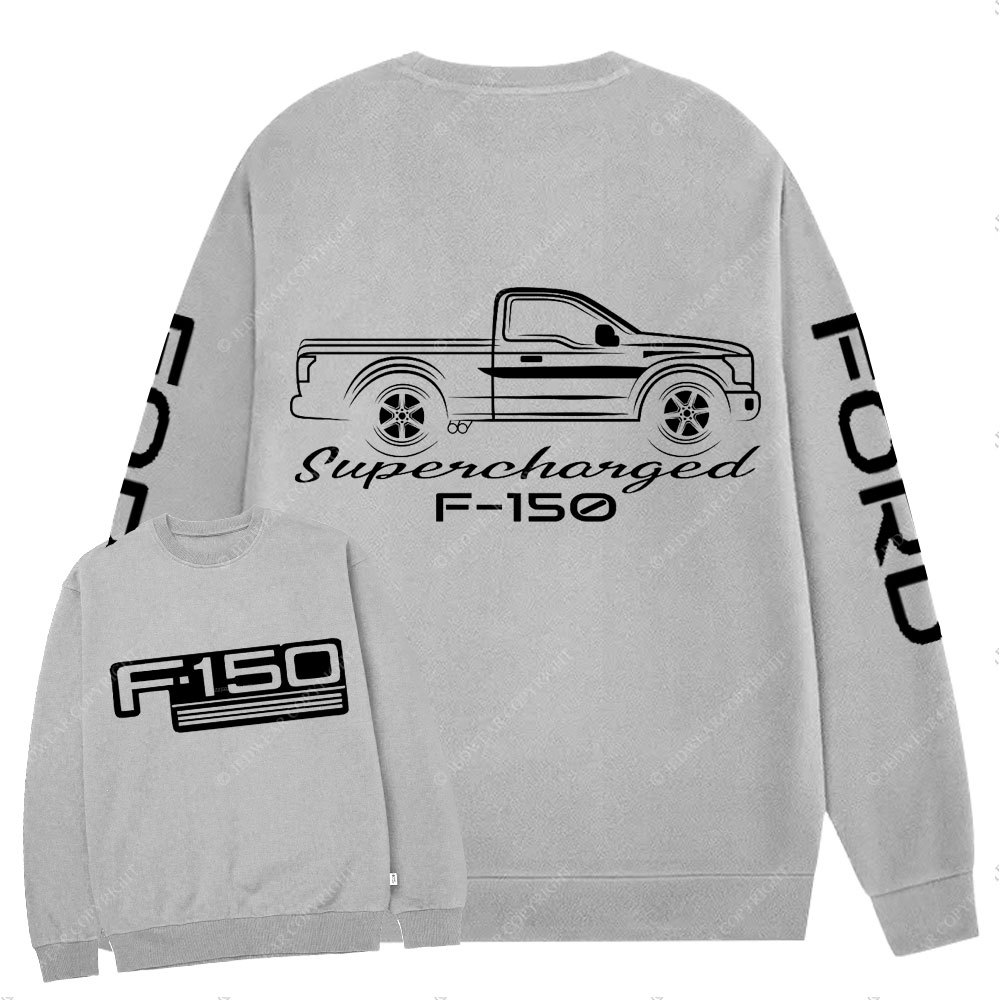 F0rd F-150 Single Cab Truck White Outline Supercharged Crew Neck Sweatshirt