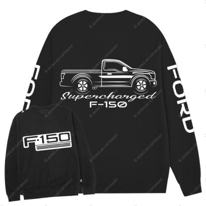 F0rd F-150 Single Cab Truck White Outline Supercharged Crew Neck Sweatshirt