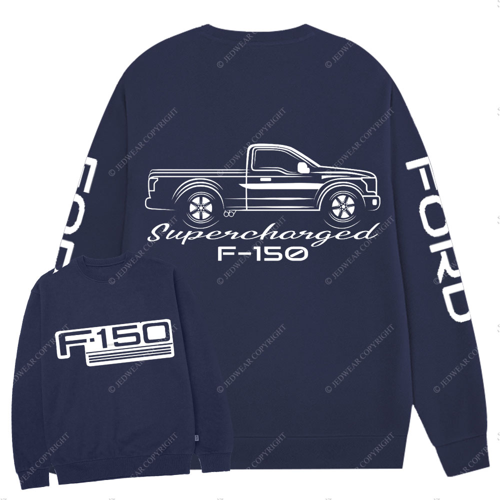 F0rd F-150 Single Cab Truck White Outline Supercharged Crew Neck Sweatshirt