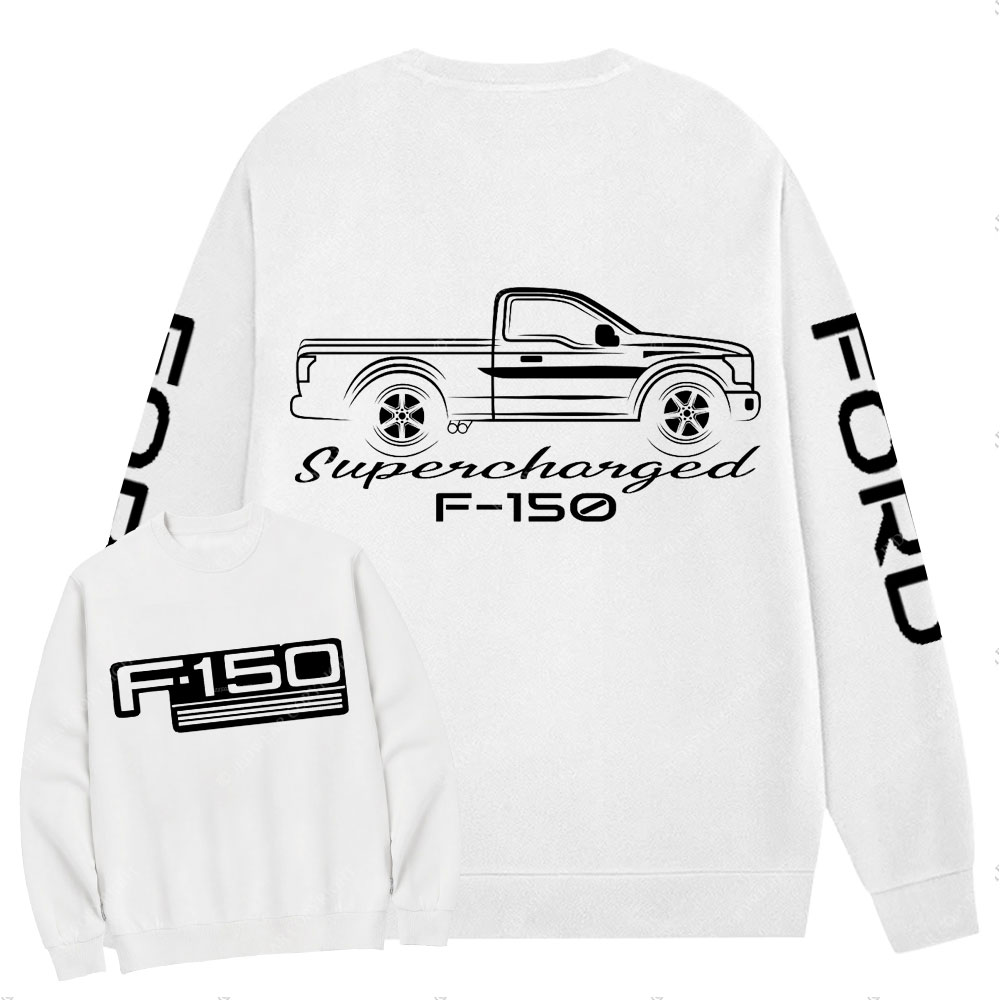 F0rd F-150 Single Cab Truck White Outline Supercharged Crew Neck Sweatshirt