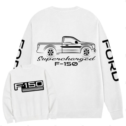 F0rd F-150 Single Cab Truck White Outline Supercharged Crew Neck Sweatshirt