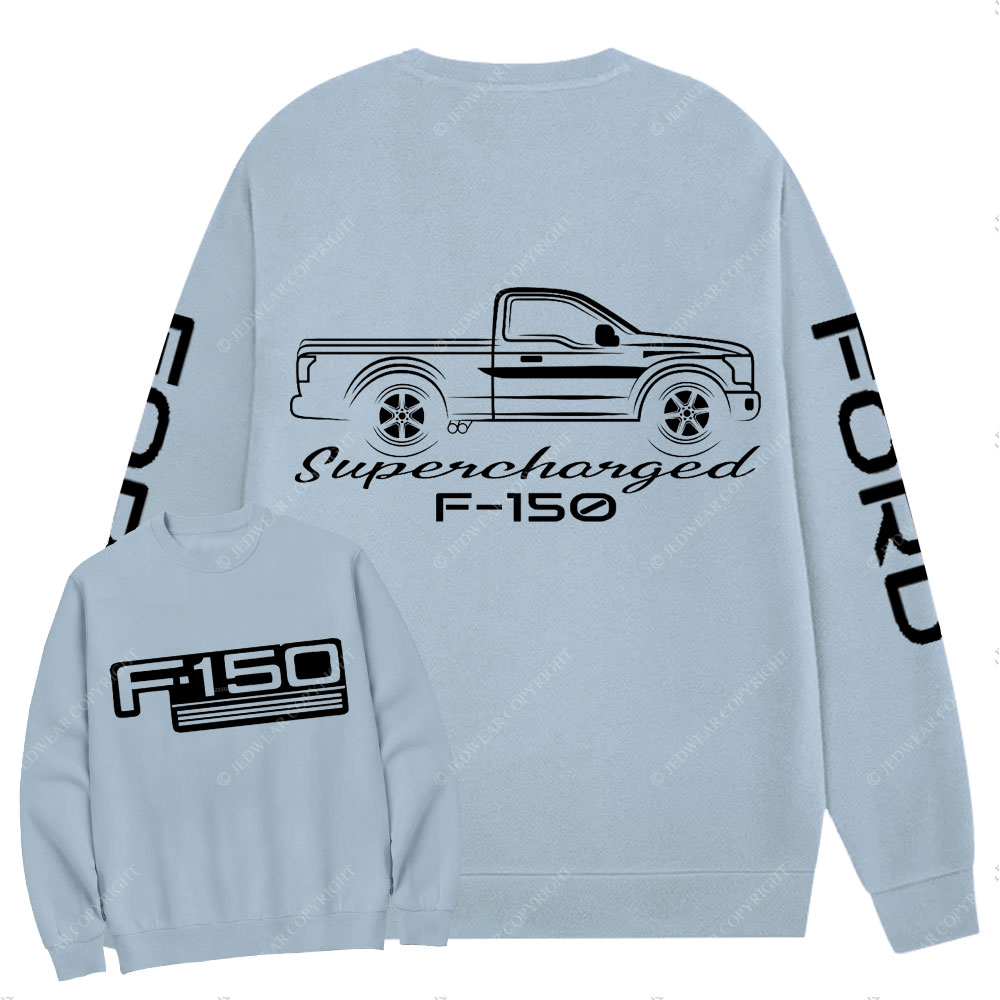 F0rd F-150 Single Cab Truck White Outline Supercharged Crew Neck Sweatshirt