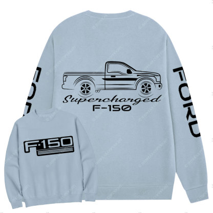 F0rd F-150 Single Cab Truck White Outline Supercharged Crew Neck Sweatshirt