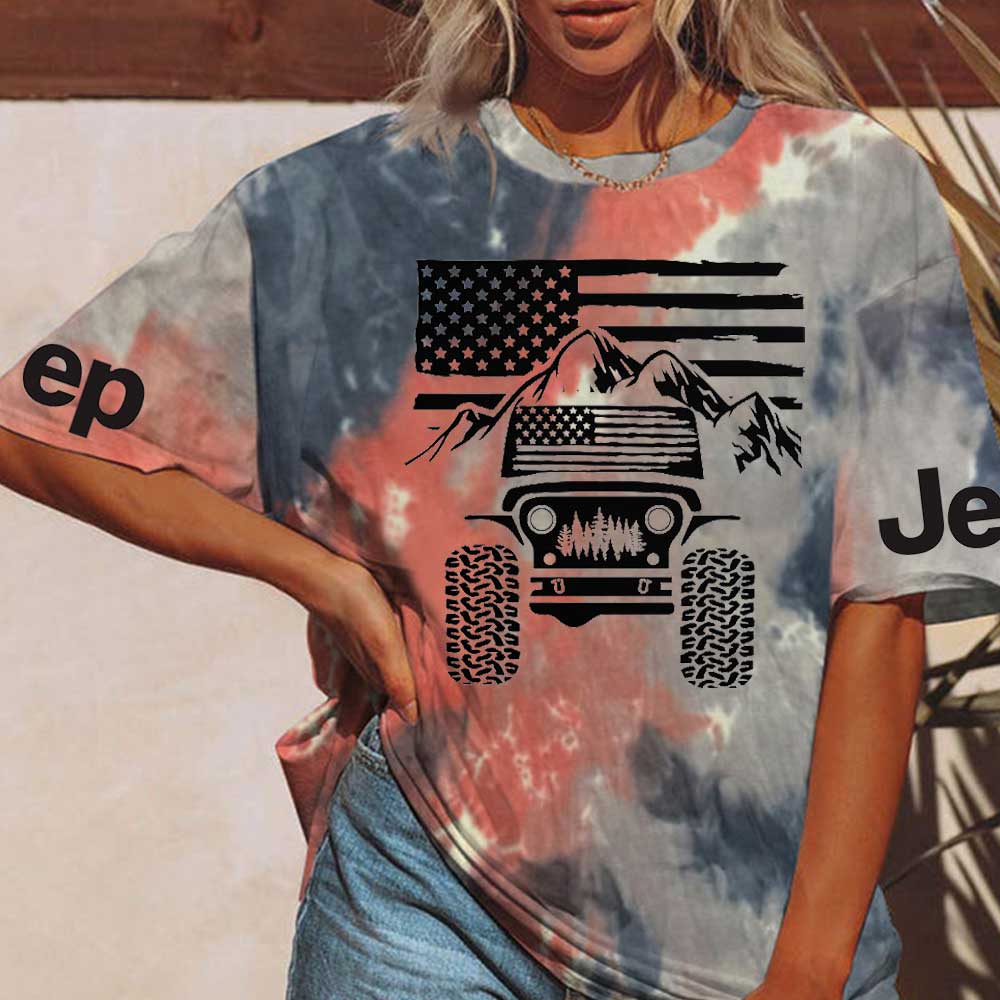 Jp American Flag Mountains Tie dye T-Shirt