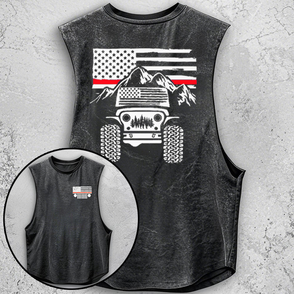 Jp American Flag Mountains Firefighter Red Line - Men Tank