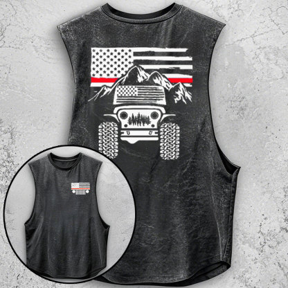 Jp American Flag Mountains Firefighter Red Line - Men Tank